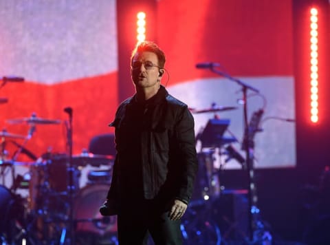 Bono of music group U2 performs onstage at the 2016 iHeartRadio Music Festival in Las Vegas, Nevada.