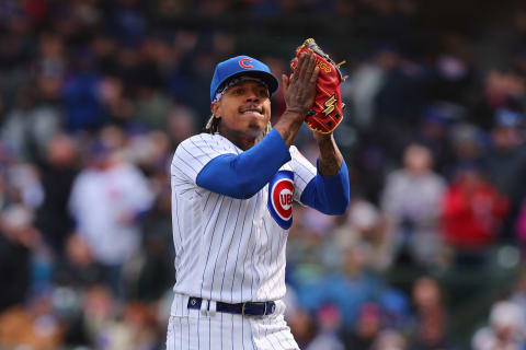 CHICAGO, ILLINOIS – MARCH 30: Marcus Stroman #0 of the Chicago Cubs celebrates after retiring the side in the sixth inning against the Milwaukee Brewers at Wrigley Field on March 30, 2023 in Chicago, Illinois. (Photo by Michael Reaves/Getty Images)