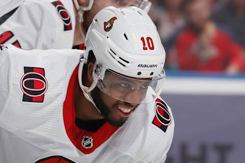 SUNRISE, FL – MARCH 3: Anthony Duclair #10 of the Ottawa Senators prepares for a face-off against the Florida Panthers at the BB&T Center on March 3, 2019 in Sunrise, Florida. The Senators defeated the Panthers 3-2. (Photo by Joel Auerbach/Getty Images)