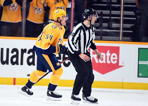 Nashville Predators center Mikael Granlund (64) celebrates  Credit: Christopher Hanewinckel-USA TODAY Sports