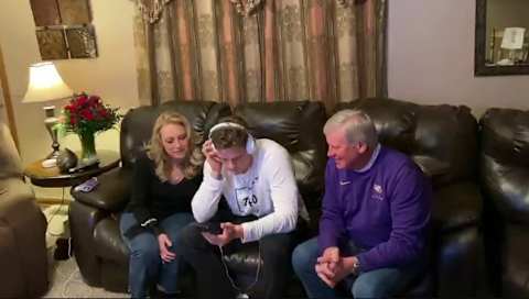 In this still image from video provided by the NFL, LSU quarterback Joe Burrow is chosen first by the Cincinnati Bengals during the first round of the 2020 NFL Draft on April 23, 2020.