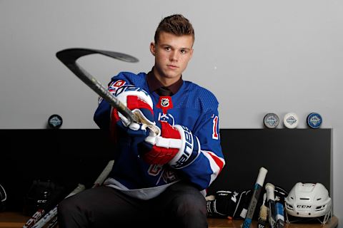 Hunter Skinner poses after being selected 112nd overall by the New York Rangers (Photo by Kevin Light/Getty Images)