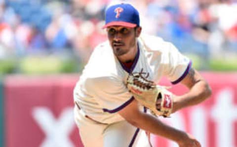 Jul 17, 2016; Philadelphia, PA, USA;  Eflin throws a pitch during the first inning against the New York Mets at Citizens Bank Park in 2016. Mandatory Credit: Eric Hartline-USA TODAY Sports