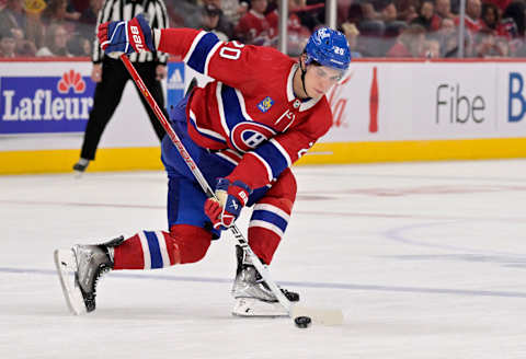 Sep 25, 2023; Montreal, Quebec, CAN; Montreal Canadiens forward Juraj Slafkovsky. Mandatory Credit: Eric Bolte-USA TODAY Sports