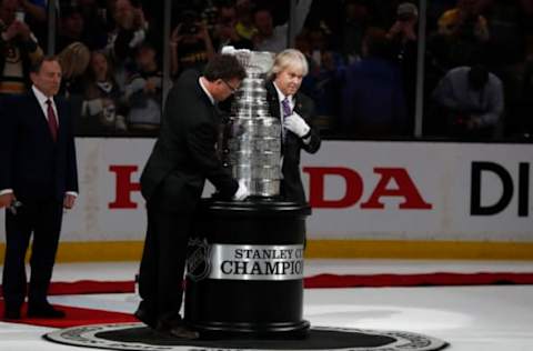 BOSTON, MA – JUNE 12: The Stanley Cup is brought out after Game 7 of the Stanley Cup Final between the Boston Bruins and the St. Louis Blues on June 12, 2019, at TD Garden in Boston, Massachusetts. (Photo by Fred Kfoury III/Icon Sportswire via Getty Images)