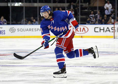 Jacob Trouba of the New York Rangers . (Photo by Bruce Bennett/Getty Images)