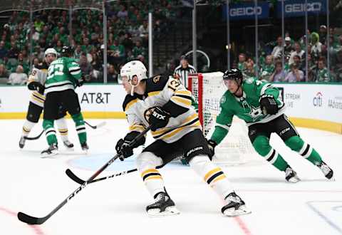 DALLAS, TEXAS – OCTOBER 03: Charlie Coyle #13 of the Boston Bruins at American Airlines Center on October 03, 2019 in Dallas, Texas. (Photo by Ronald Martinez/Getty Images)