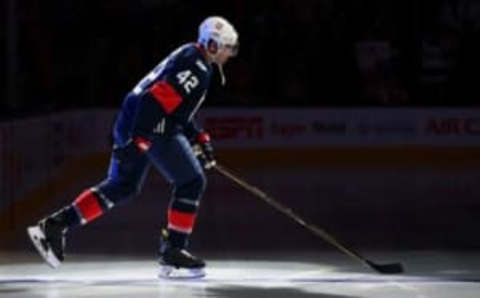 Sep 9, 2016; Columbus, OH, USA; Team USA forward David Backes (42) against Team Canada during a World Cup of Hockey pre-tournament game at Nationwide Arena. Team USA won 4-2. Mandatory Credit: Aaron Doster-USA TODAY Sports