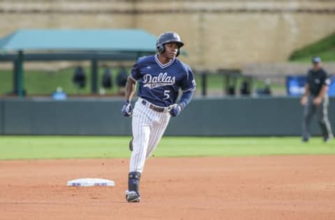 FORT WORTH, TX – JUNE 03: Dallas Baptist outfielder Jameson Hannah (5) rounds the bases after hitting a home run during the NCAA Division 1 baseball tournament regional game between Dallas Baptist University and Virginia on June 3, 2017 at Lupton Stadium in Fort Worth, TX. (Photo by George Walker/Icon Sportswire via Getty Images)