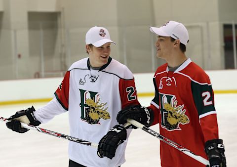 NEWARK, NJ – JUNE 29: (L-R) Center Nathan MacKinnon and Jonathan Drouin. (Photo by Bruce Bennett/Getty Images)