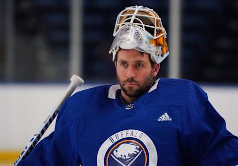 Carter Hutton #40 of the Buffalo Sabres. (Photo by Kevin Hoffman/Getty Images)