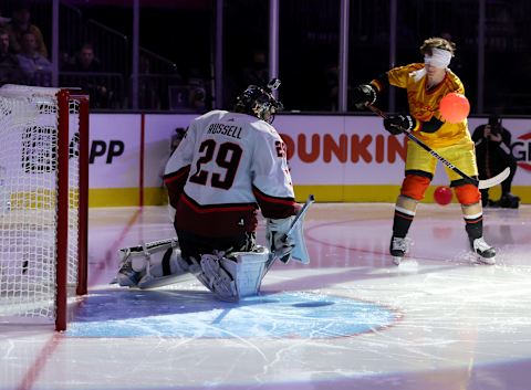 LAS VEGAS, NEVADA – FEBRUARY 04: Trevor Zegras #46 of the Anaheim Ducks,  . (Photo by Ethan Miller/Getty Images)