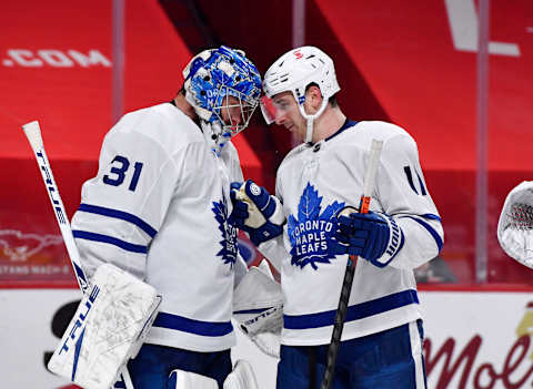 Frederik Andersen, Zach Hyman, Toronto Maple Leafs (Credit: Eric Bolte-USA TODAY Sports)