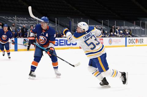 UNIONDALE, NEW YORK – MARCH 07: Jeff Skinner #53 of the Buffalo Sabres (Photo by Bruce Bennett/Getty Images)