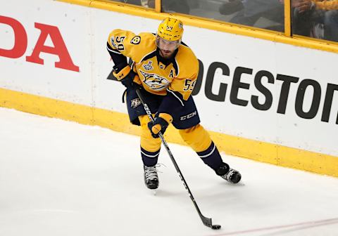 NASHVILLE, TN – JUNE 03: Roman Josi #59 of the Nashville Predators skates against the Pittsburgh Penguins in Game Three of the 2017 NHL Stanley Cup Final at Bridgestone Arena on June 3, 2017 in Nashville, Tennessee. (Photo by Justin K. Aller/Getty Images)