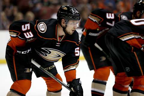 Shea Theodore #53 of the Anaheim Ducks (Photo by Sean M. Haffey/Getty Images)