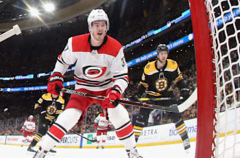 BOSTON, MASSACHUSETTS – MAY 09: Andrei Svechnikov #37 of the Carolina Hurricanes skates against the Boston Bruins in Game One of the Eastern Conference Final during the 2019 NHL Stanley Cup Playoffs at TD Garden on May 09, 2019, in Boston, Massachusetts. (Photo by Bruce Bennett/Getty Images)