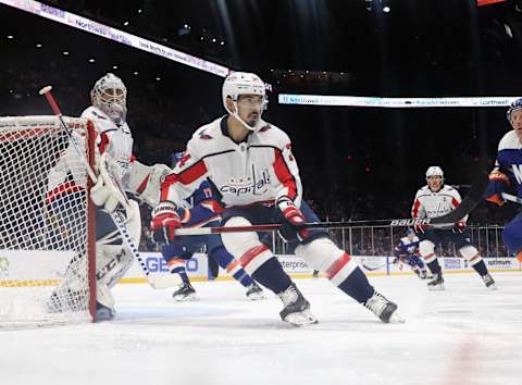 UNIONDALE, NEW YORK – JANUARY 18: Jonas Siegenthaler #34 of the Washington Capitals skates against the New York Islanders at NYCB Live’s Nassau Coliseum on January 18, 2020 in Uniondale, New York. The Capitals defeated the Islanders 6-4. (Photo by Bruce Bennett/Getty Images)