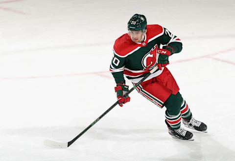 Michael McLeod #20 of the New Jersey Devils. (Photo by Bruce Bennett/Getty Images)