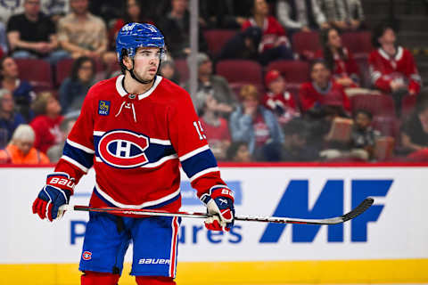 Sep 30, 2023; Montreal, Quebec, CAN; Montreal Canadiens center Alex Newhook. Mandatory Credit: David Kirouac-USA TODAY Sports