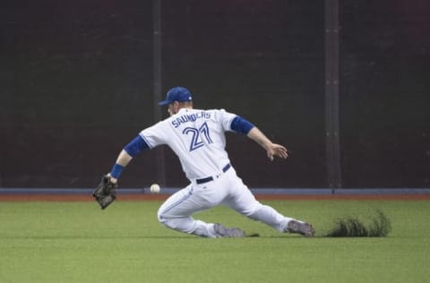 In This Play, Saunders Is in Right Field Where He Only Appeared in 20 Games Last Year. Photo by Nick Turchiaro . USA TODAY Sports.