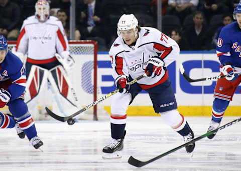 NEW YORK, NEW YORK – MARCH 05: T.J. Oshie #77 of the Washington Capitals skates against the New York Rangers at Madison Square Garden on March 05, 2020 in New York City. The Rangers defeated the Capitals 5-4 in overtime. (Photo by Bruce Bennett/Getty Images)