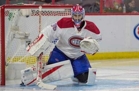 NHL Power Rankings: Montreal Canadiens goalie Al Montoya (35) stretches prior to the start of the second period against the Ottawa Senators at the Canadian Tire Centre. The Senators defeated the Canadiens 4-3 in a shootout. Mandatory Credit: Marc DesRosiers-USA TODAY Sports