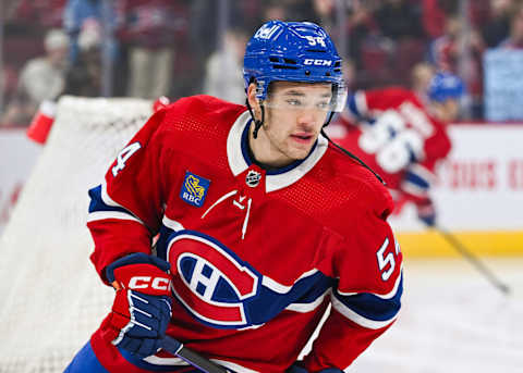 Oct 21, 2023; Montreal, Quebec, CAN; Montreal Canadiens defenseman Jordan Harris. Mandatory Credit: David Kirouac-USA TODAY Sports