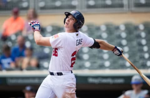 MINNEAPOLIS, MN- AUGUST 27: Triston Casas #26 of the USA Baseball 18U National Team bats against Iowa Western CC on August 27, 2017 at Target Field in Minneapolis, Minnesota. (Photo by Brace Hemmelgarn/Getty Images)