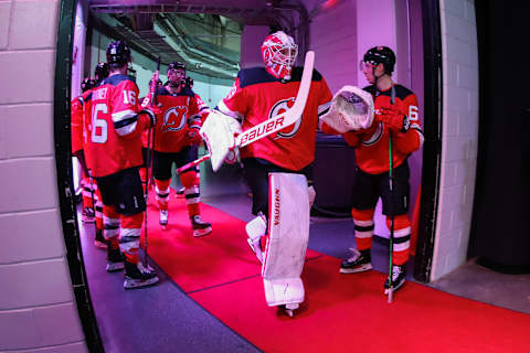 New Jersey Devils goaltender Mackenzie Blackwood (29): (Ed Mulholland-USA TODAY Sports)