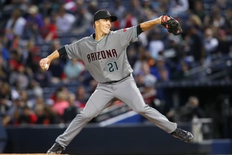 May 6, 2016; Atlanta, GA, USA; Arizona Diamondbacks starting pitcher Zack Greinke (21) throws a pitch against the Atlanta Braves in the third inning at Turner Field. Mandatory Credit: Brett Davis-USA TODAY Sports