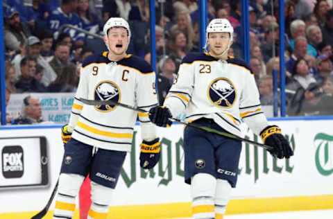 Nov 29, 2018; Tampa, FL, USA; Buffalo Sabres center Jack Eichel (9) and Buffalo Sabres center Sam Reinhart (23) during the second period at Amalie Arena. Mandatory Credit: Kim Klement-USA TODAY Sports