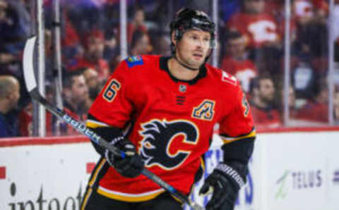 Feb 1, 2018; Calgary, Alberta, CAN; Calgary Flames right wing Troy Brouwer (36) skates against the Tampa Bay Lightning during the first period at Scotiabank Saddledome. Mandatory Credit: Sergei Belski-USA TODAY Sports