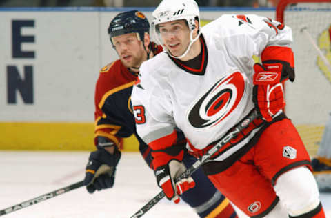 ATLANTA – JANUARY 26: Ray Whitney #13 of the Carolina Hurricanes skates against the Atlanta Thrashers at Philips Arena on January 26, 2006 in Atlanta, Georgia. The Hurricanes won 5-1. (Photo by Scott Cunningham/Getty Images)