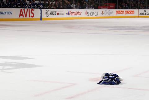 TORONTO, ON – NOVEMBER 18: A Toronto Maple Leafs jersey lies . (Photo by Bruce Bennett/Getty Images)