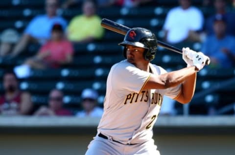 Oct. 14, 2014; Mesa, AZ, USA; Pittsburgh Pirates first baseman Josh Belll plays for the Scottsdale Scorpions during an Arizona Fall League game against the Mesa Solar Sox at Salt River Field. Mandatory Credit: Mark J. Rebilas-USA TODAY Sports