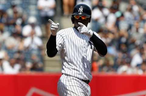 NEW YORK, NY – JUNE 16: Didi Gregorius #18 of the New York Yankees reacts after his third inning RBI single against the Tampa Bay Rays at Yankee Stadium on June 16, 2018 in the Bronx borough of New York City. (Photo by Jim McIsaac/Getty Images)