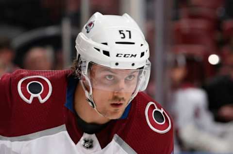 SUNRISE, FL – DECEMBER 06: Gabriel Bourque #57 of the Colorado Avalanche prepares for a face-off against the Florida Panthers at the BB&T Center on December 6, 2018 in Sunrise, Florida. The Avalanche defeated the Panthers 5-2. (Photo by Joel Auerbach/Icon Sportswire via Getty Images)