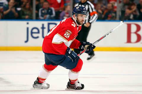 SUNRISE, FL – OCTOBER 13: Keith Yandle #3 of the Florida Panthers skates for position against the Vancouver Canucks at the BB&T Center on October 13, 2018 in Sunrise, Florida. (Photo by Eliot J. Schechter/NHLI via Getty Images)