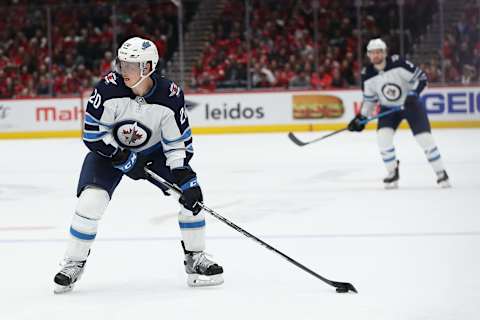 WASHINGTON, DC – FEBRUARY 25: Cody Eakin #20 of the Winnipeg Jets in action against the Washington Capitals at Capital One Arena on February 25, 2020 in Washington, DC. (Photo by Patrick Smith/Getty Images)