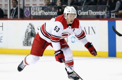 NEW YORK, NY – MARCH 18: Jeff Skinner #53 of the Carolina Hurricanes skates against the New York Islanders at the Barclays Center on March 18, 2018, in the Brooklyn borough of New York City. (Photo by Bruce Bennett/Getty Images)