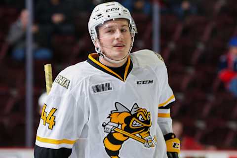 Jacob Perreault #44 of the Sarnia Sting (Photo by Dennis Pajot/Getty Images)