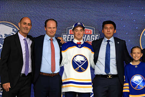 MONTREAL, QUEBEC – JULY 07: Noah Ostlund is drafted by the Buffalo Sabres during Round One of the 2022 Upper Deck NHL Draft at Bell Centre on July 07, 2022 in Montreal, Quebec, Canada. (Photo by Bruce Bennett/Getty Images)