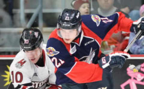 Logan Brown of the Windsor Spitfires. Photo by Terry Wilson / OHL Images.