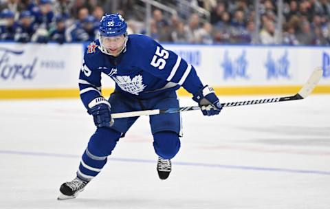 Oct 14, 2023; Toronto, Ontario, CAN; Toronto Maple Leafs defenseman Mark Giordano (55) Credit: Dan Hamilton-USA TODAY Sports