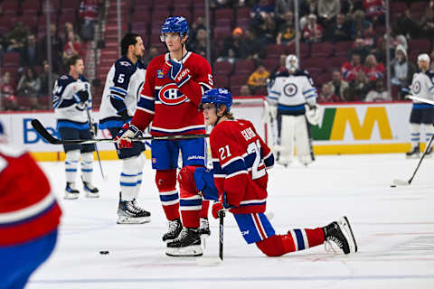 Oct 28, 2023; Montreal, Quebec, CAN; Montreal Canadiens defenseman Kaiden Guhle. Mandatory Credit: David Kirouac-USA TODAY Sports