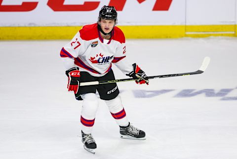 Owen Pickering #27 of Team White skates against Team Red in the 2022 CHL/NHL Top Prospects Game (Photo by Chris Tanouye/Getty Images)