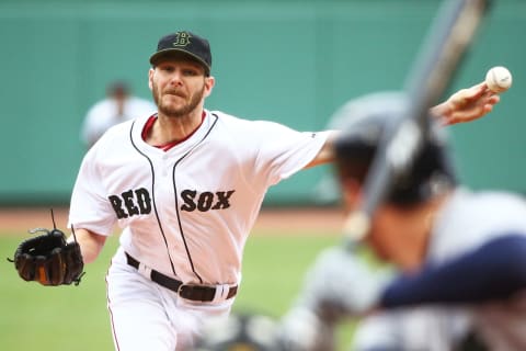 BOSTON, MA – MAY 27: Chris Sale #41 of the Boston Red Sox pitches in the first inning of a game against the Atlanta Braves at Fenway Park on May 27, 2018 in Boston, Massachusetts. (Photo by Adam Glanzman/Getty Images)