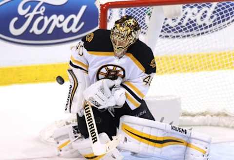 NHL Power Rankings: Boston Bruins goalie Tuukka Rask (40) makes a save against the Florida Panthers in the third period at BB&T Center. The Bruins won 2-1. Mandatory Credit: Robert Mayer-USA TODAY Sports