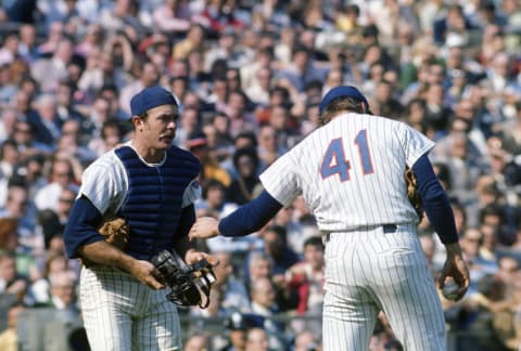 New York Mets starter Tom Seaver during a 1970 game at Shea Stadium. (Photo by Focus on Sport/Getty Images)